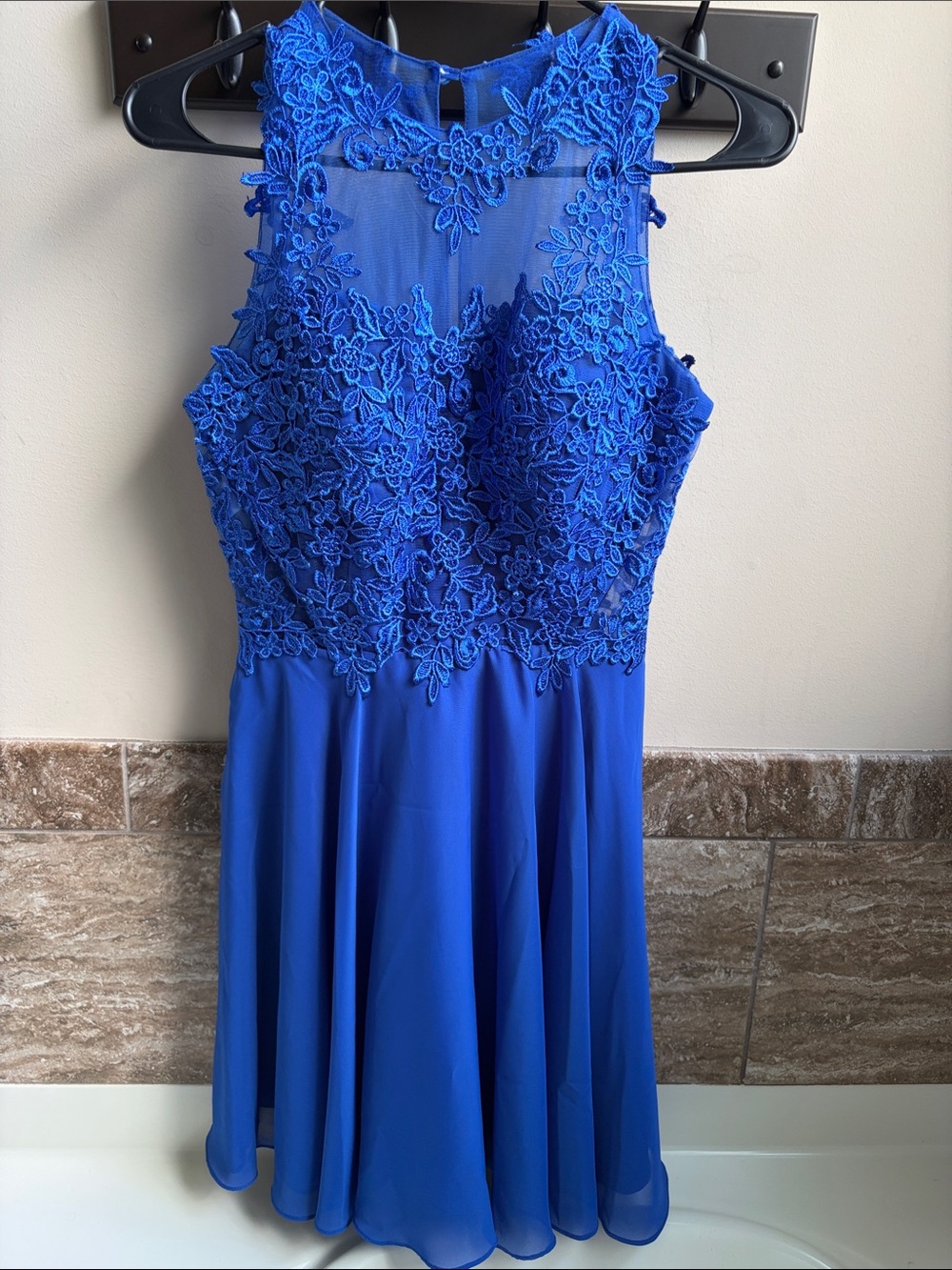 JJs House Royal Blue Floral Lace Mini Dress